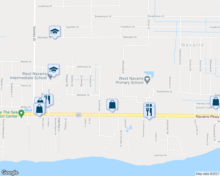 map of restaurants, bars, coffee shops, grocery stores, and more near 1935 Shannon Road in Navarre