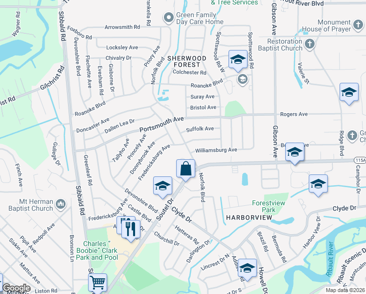 map of restaurants, bars, coffee shops, grocery stores, and more near 9114 Norfolk Boulevard in Jacksonville