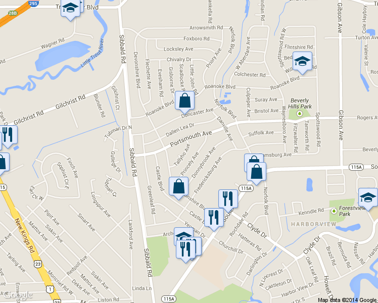 map of restaurants, bars, coffee shops, grocery stores, and more near 4968 Princely Avenue in Jacksonville