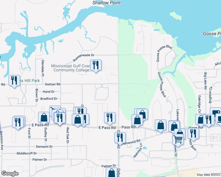 map of restaurants, bars, coffee shops, grocery stores, and more near 389 Debuys Road in Gulfport