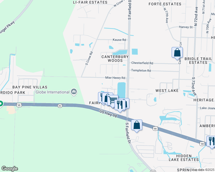 map of restaurants, bars, coffee shops, grocery stores, and more near 8100 U.S. 98 in Pensacola