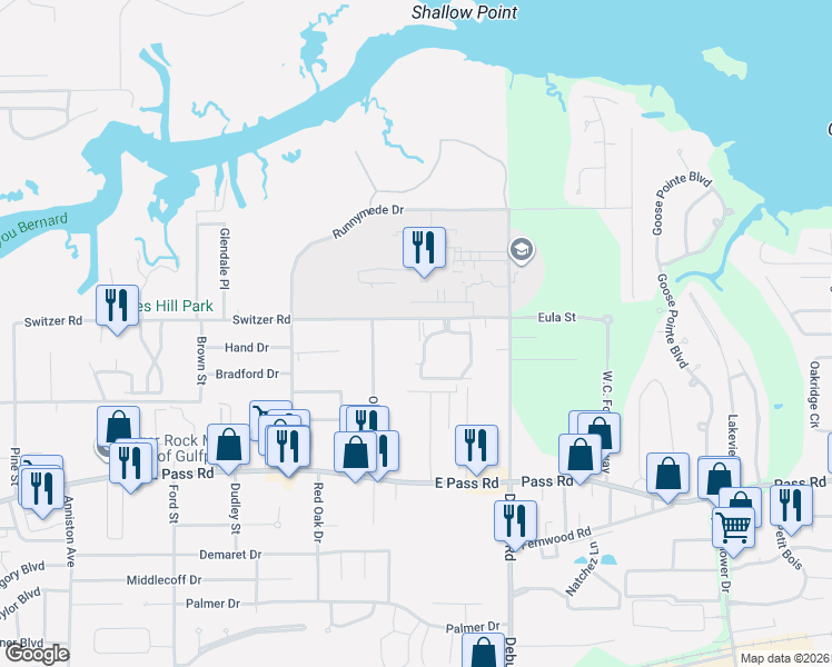 map of restaurants, bars, coffee shops, grocery stores, and more near 945 Vision Oaks Boulevard in Gulfport