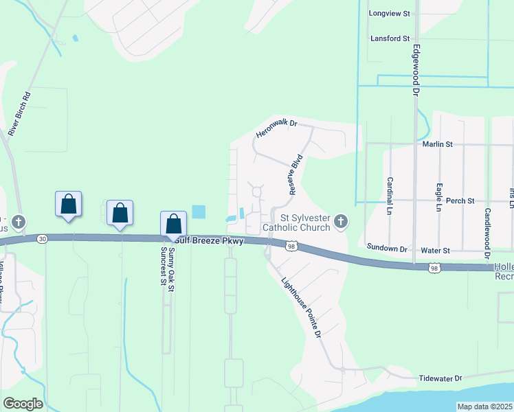 map of restaurants, bars, coffee shops, grocery stores, and more near 6319 Gulf Breeze Parkway in Gulf Breeze
