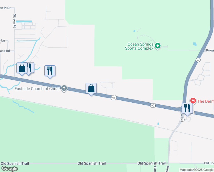 map of restaurants, bars, coffee shops, grocery stores, and more near 7313 U.S. 90 in Ocean Springs