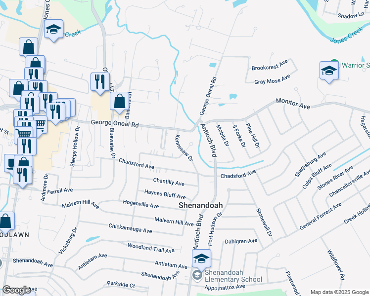 map of restaurants, bars, coffee shops, grocery stores, and more near 5124 Kennesaw Drive in Baton Rouge