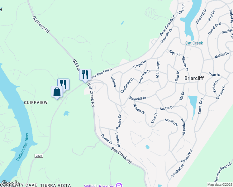 map of restaurants, bars, coffee shops, grocery stores, and more near 706 Cargill Drive in Briarcliff