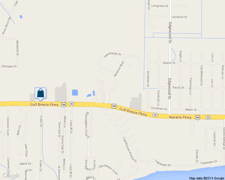 map of restaurants, bars, coffee shops, grocery stores, and more near 1900 Reserve Boulevard in Gulf Breeze