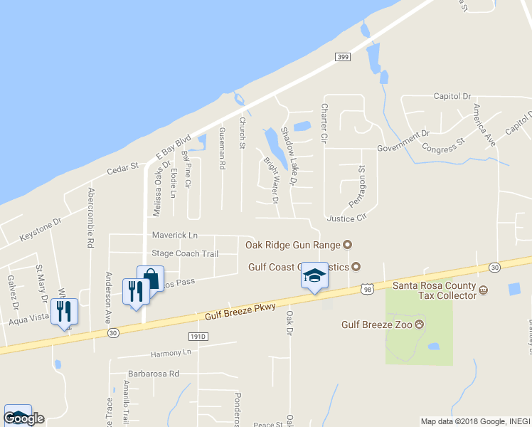 map of restaurants, bars, coffee shops, grocery stores, and more near 5414 Fawn Ridge Drive in Gulf Breeze