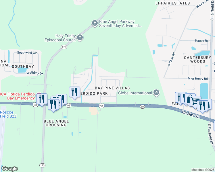 map of restaurants, bars, coffee shops, grocery stores, and more near 420 Oak Knoll Lane in Pensacola