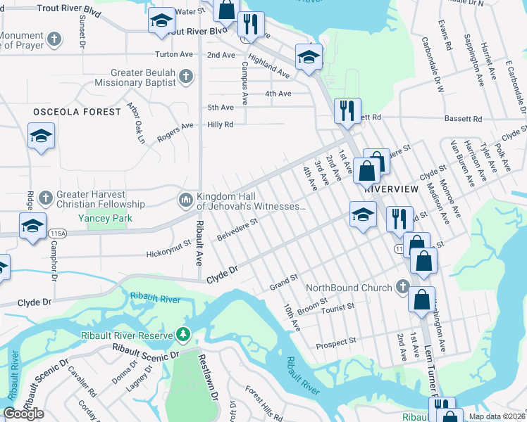 map of restaurants, bars, coffee shops, grocery stores, and more near 9130 8th Avenue in Jacksonville