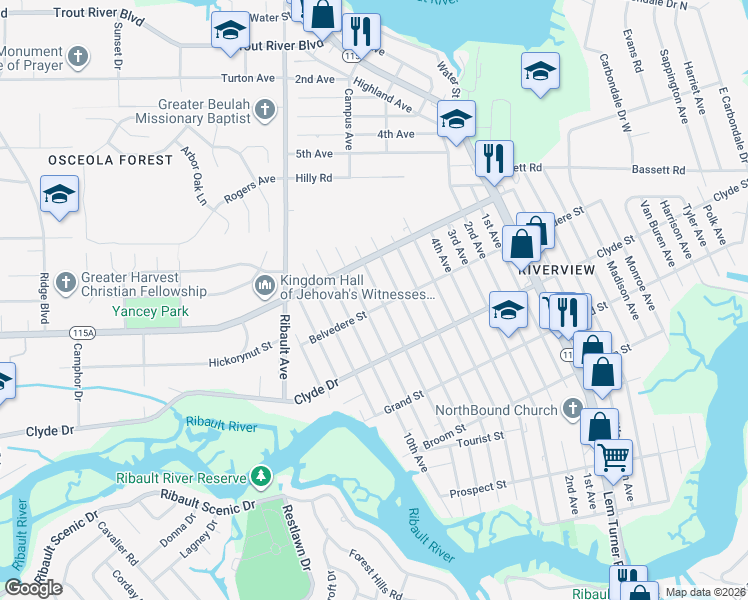 map of restaurants, bars, coffee shops, grocery stores, and more near 9130 8th Avenue in Jacksonville
