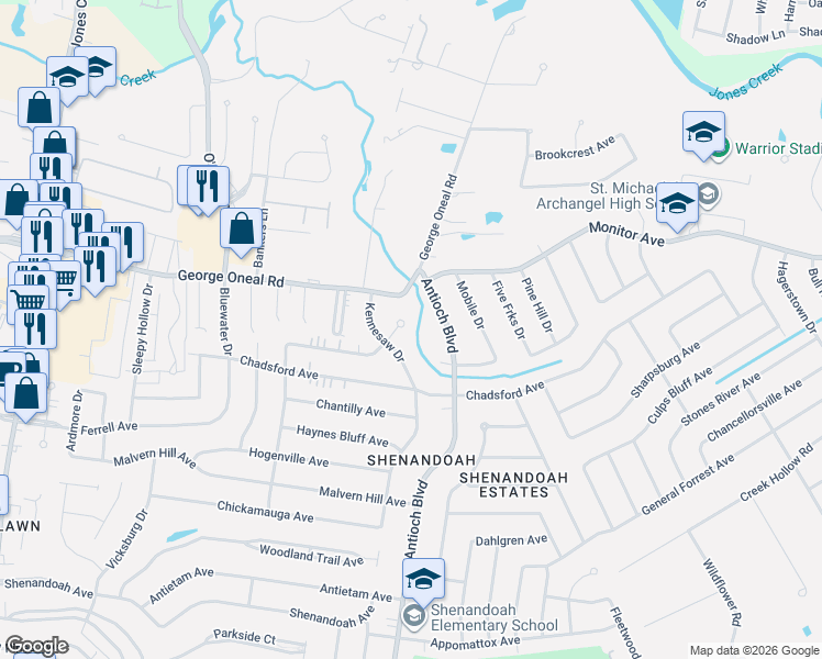 map of restaurants, bars, coffee shops, grocery stores, and more near 5124 Kennesaw Drive in Baton Rouge
