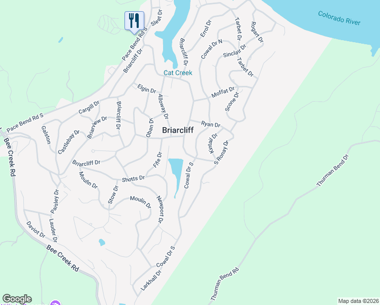map of restaurants, bars, coffee shops, grocery stores, and more near 310 Cowal Drive South in Briarcliff