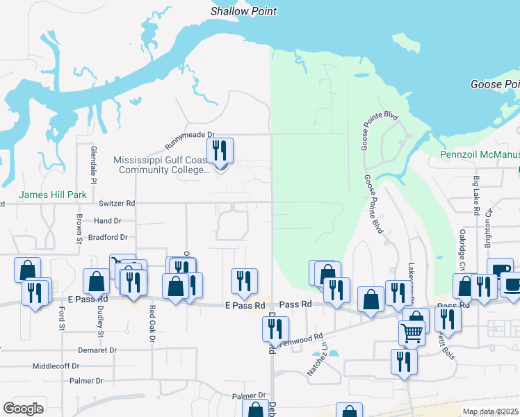 map of restaurants, bars, coffee shops, grocery stores, and more near 894 Jefferson Drive in Gulfport