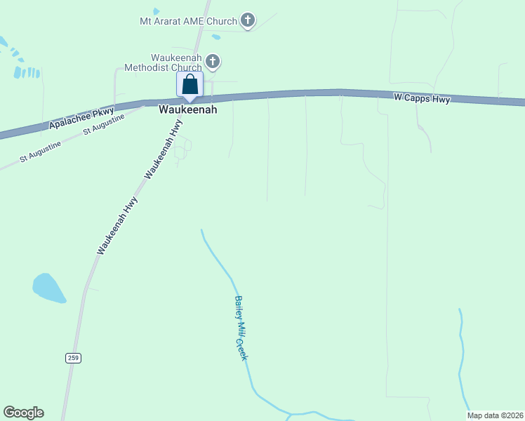 map of restaurants, bars, coffee shops, grocery stores, and more near Kaptain Drive in Waukeenah