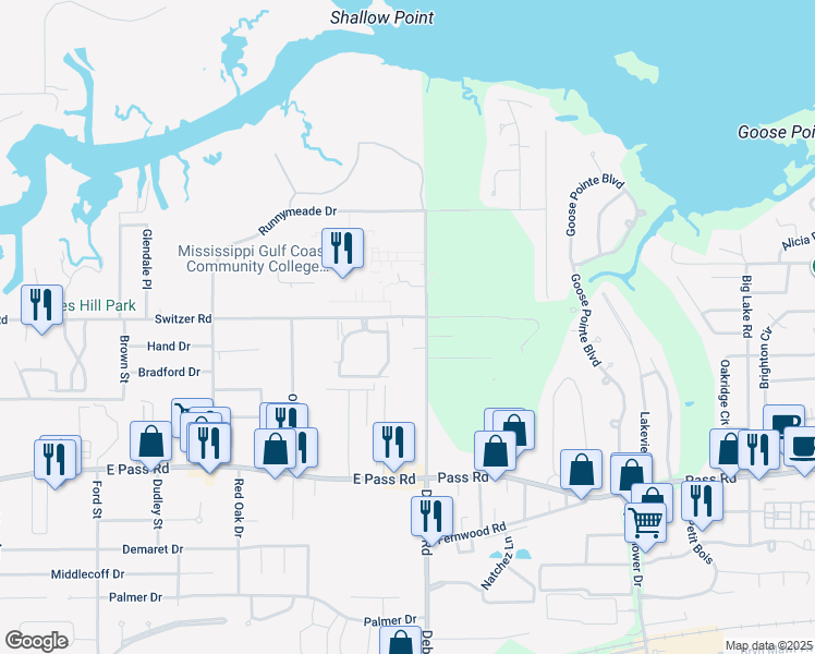 map of restaurants, bars, coffee shops, grocery stores, and more near 2226 Switzer Road in Gulfport