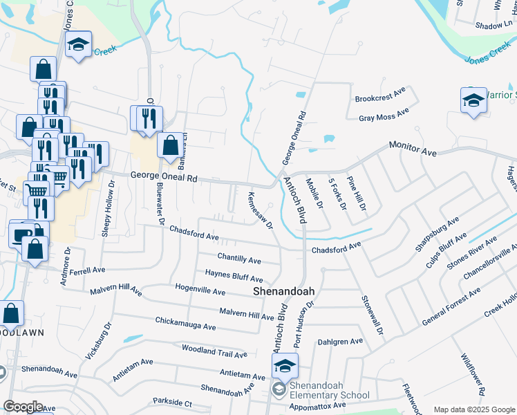map of restaurants, bars, coffee shops, grocery stores, and more near 16534 George Oneal Road in Baton Rouge