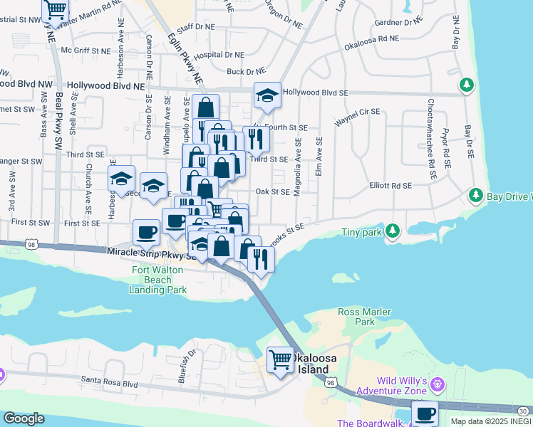 map of restaurants, bars, coffee shops, grocery stores, and more near 162 Alder Avenue Southeast in Fort Walton Beach