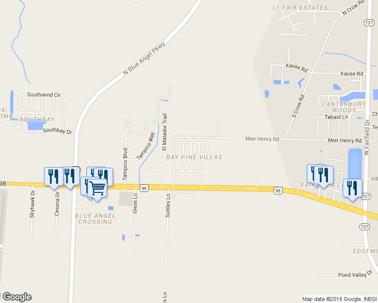 map of restaurants, bars, coffee shops, grocery stores, and more near 417 Shadow Way Lane in Pensacola