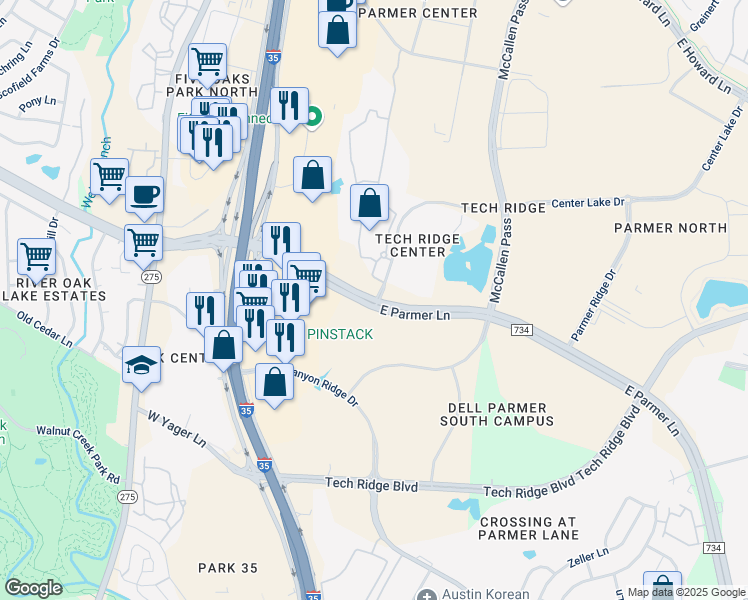 map of restaurants, bars, coffee shops, grocery stores, and more near 259 West Parmer Lane in Austin