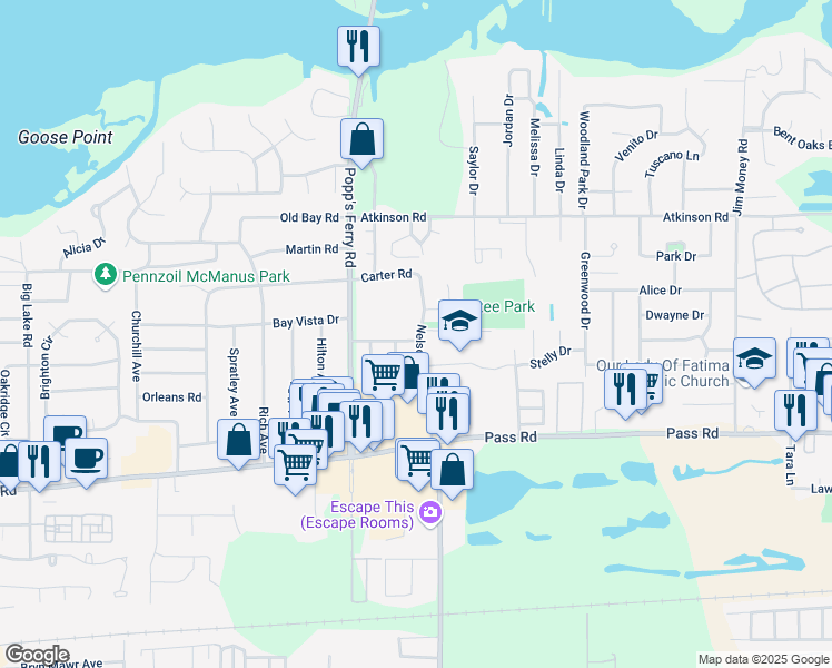 map of restaurants, bars, coffee shops, grocery stores, and more near 377 Nelson Road in Biloxi