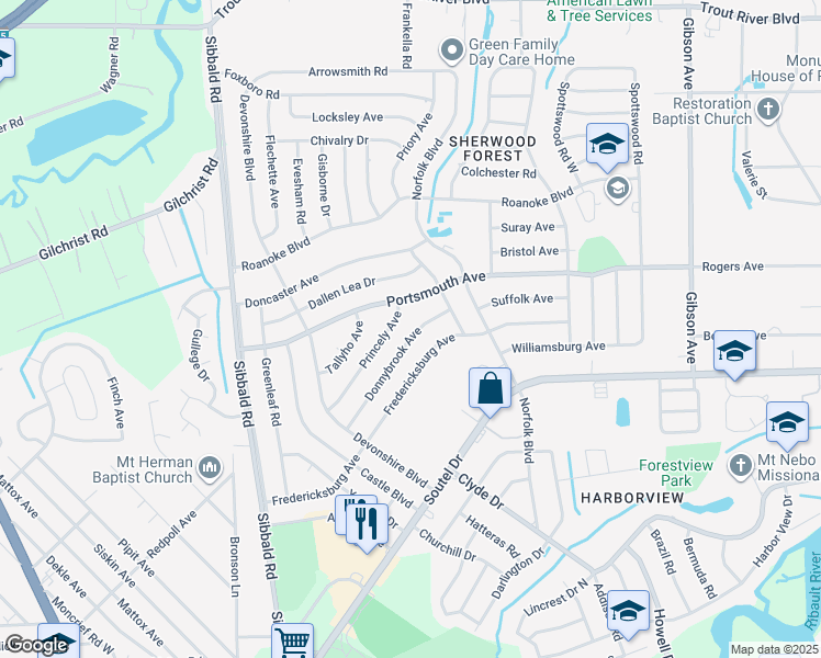 map of restaurants, bars, coffee shops, grocery stores, and more near 4849 Donnybrook Avenue in Jacksonville