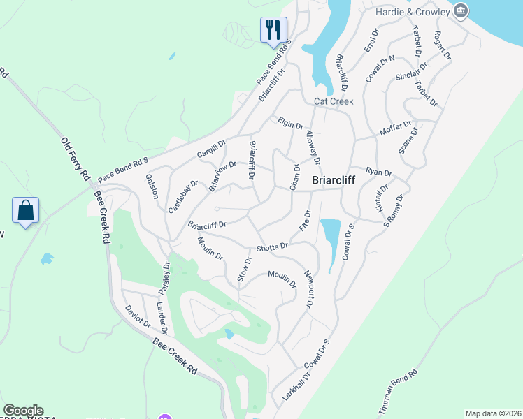 map of restaurants, bars, coffee shops, grocery stores, and more near 22238 Oban Drive in Briarcliff