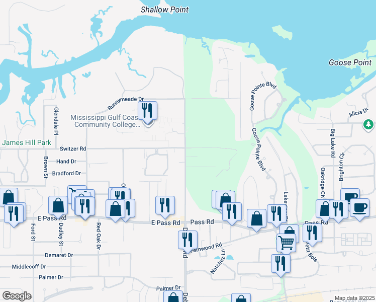 map of restaurants, bars, coffee shops, grocery stores, and more near 400-426 Debuys Road in Biloxi