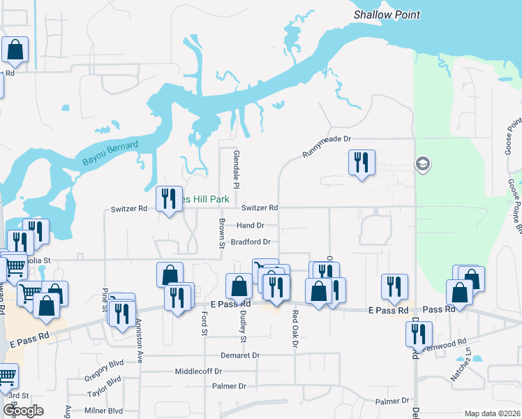 map of restaurants, bars, coffee shops, grocery stores, and more near 1114 Glendale Place in Gulfport