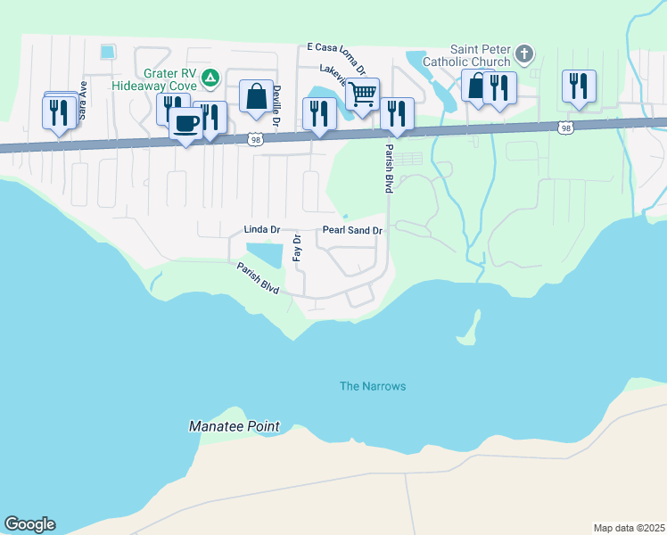 map of restaurants, bars, coffee shops, grocery stores, and more near 394 Pristine Water Lane in Mary Esther