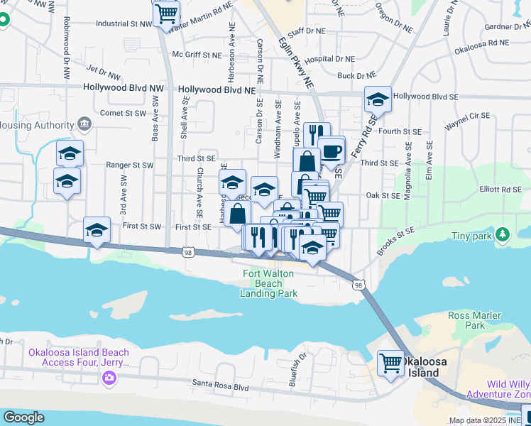 map of restaurants, bars, coffee shops, grocery stores, and more near 120 Lowery Place Southeast in Fort Walton Beach