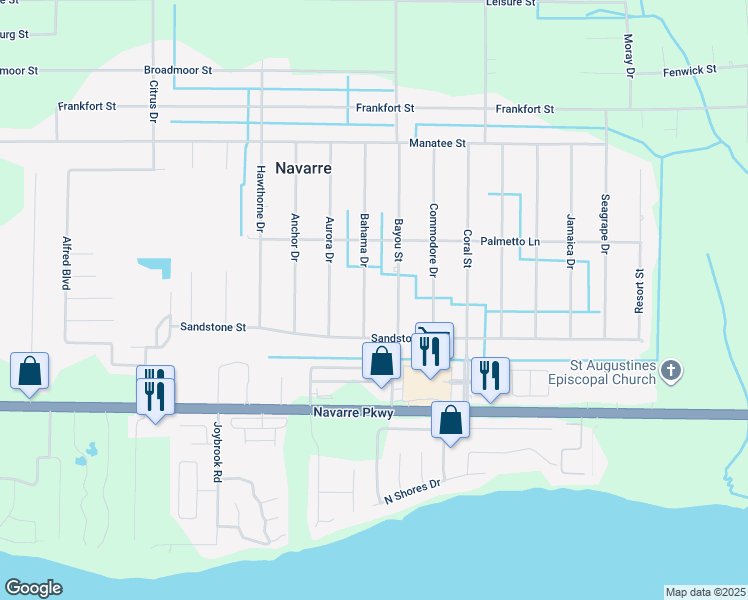 map of restaurants, bars, coffee shops, grocery stores, and more near 1971 Bahama Drive in Navarre