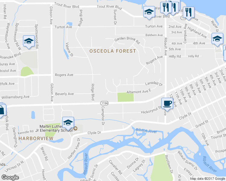 map of restaurants, bars, coffee shops, grocery stores, and more near 9119 West Altamont Avenue in Jacksonville
