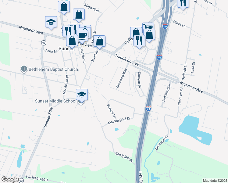 map of restaurants, bars, coffee shops, grocery stores, and more near Channing Way in Sunset