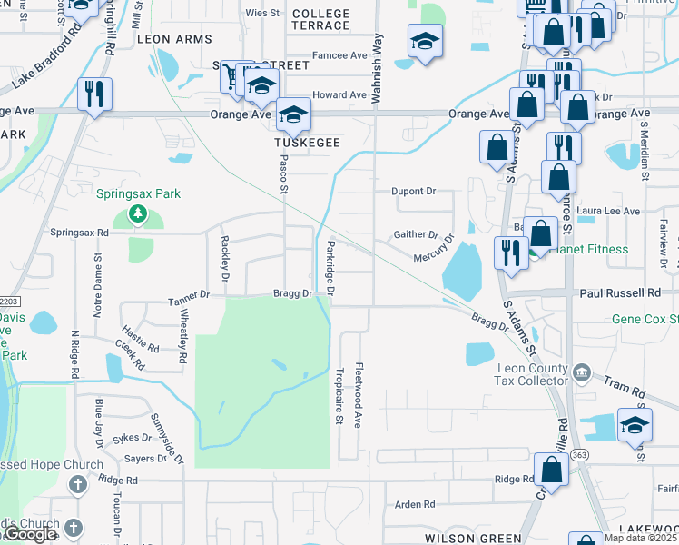 map of restaurants, bars, coffee shops, grocery stores, and more near Dianne Street in Tallahassee