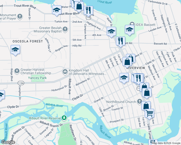 map of restaurants, bars, coffee shops, grocery stores, and more near 9242 7th Avenue in Jacksonville