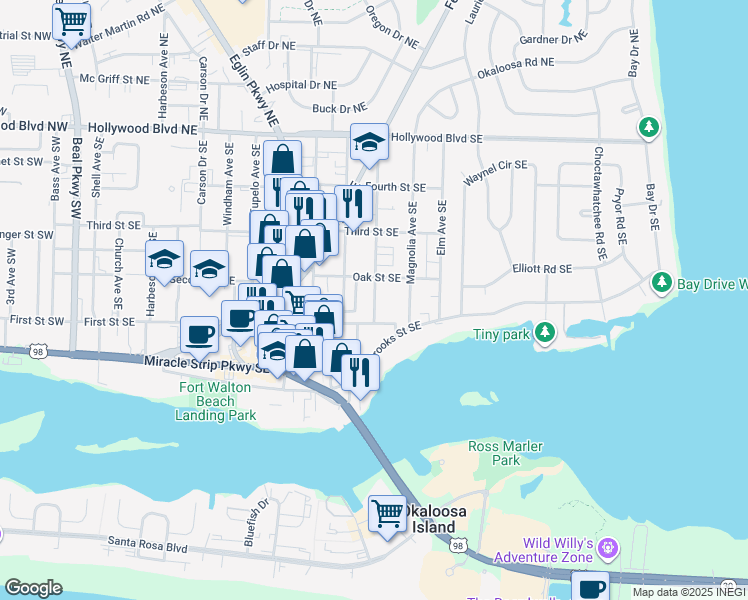 map of restaurants, bars, coffee shops, grocery stores, and more near 137 Scottwood Drive Southeast in Fort Walton Beach