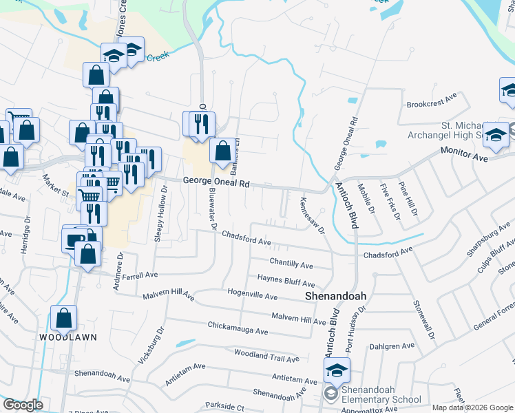 map of restaurants, bars, coffee shops, grocery stores, and more near 5134 Paducah Court in Baton Rouge