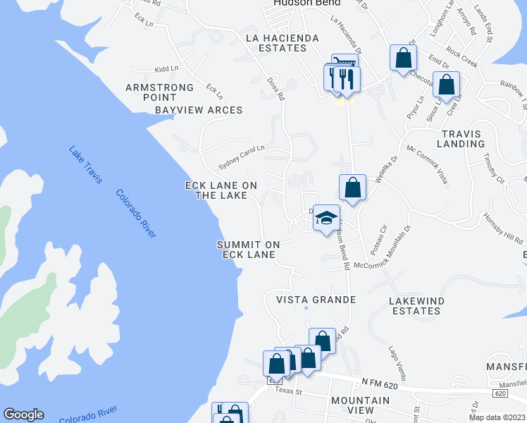 map of restaurants, bars, coffee shops, grocery stores, and more near 4307 Eck Lane in Austin