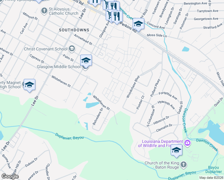 map of restaurants, bars, coffee shops, grocery stores, and more near 1700 Dauphine Street in Baton Rouge