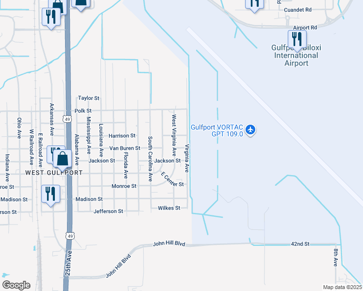 map of restaurants, bars, coffee shops, grocery stores, and more near 8298 West Virginia Avenue in Gulfport