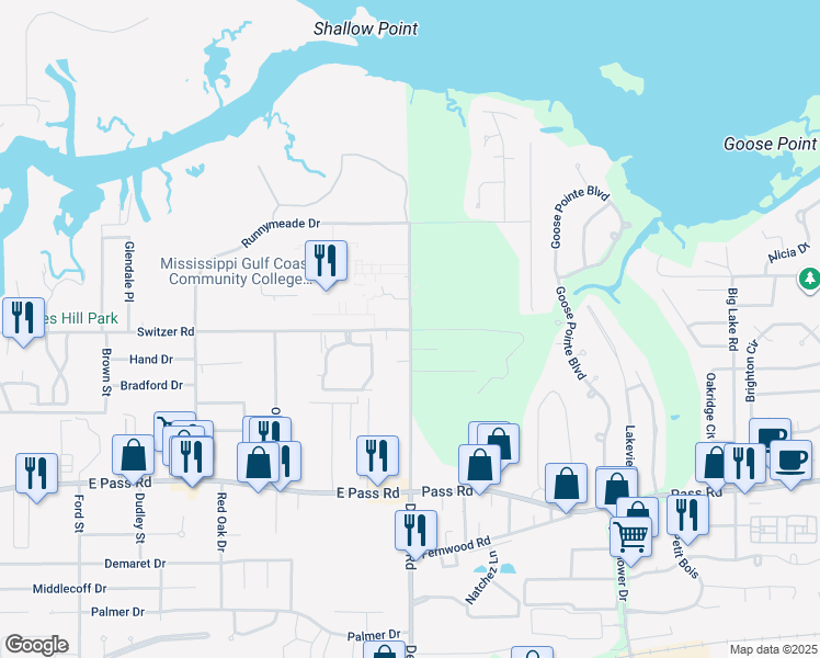map of restaurants, bars, coffee shops, grocery stores, and more near 400 Debuys Road in Biloxi