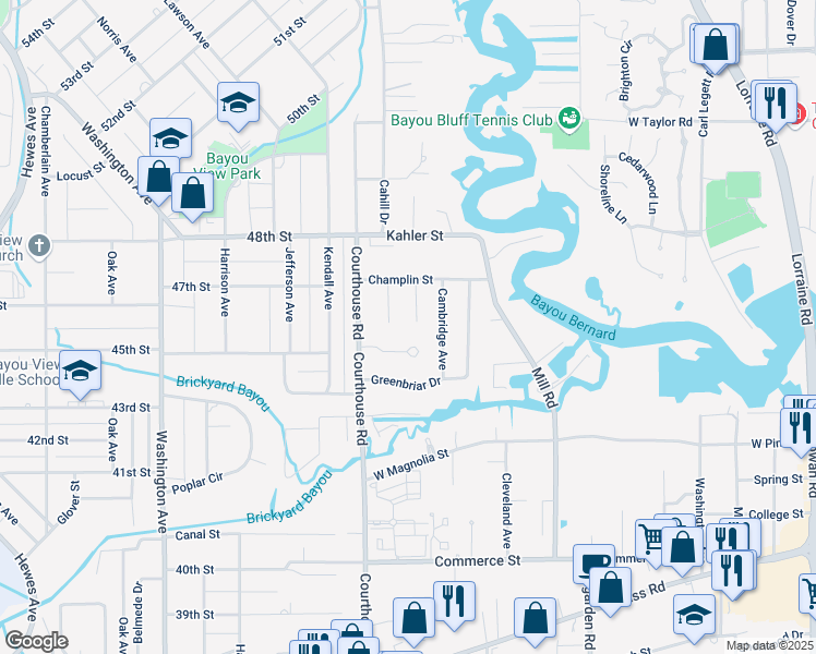 map of restaurants, bars, coffee shops, grocery stores, and more near 1440 Champlin Circle in Gulfport