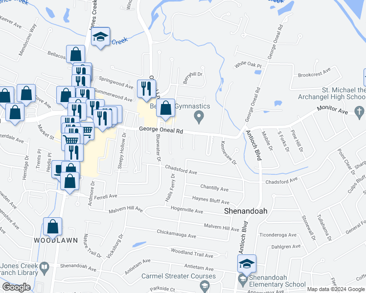 map of restaurants, bars, coffee shops, grocery stores, and more near 5235 Paducah Court in Baton Rouge