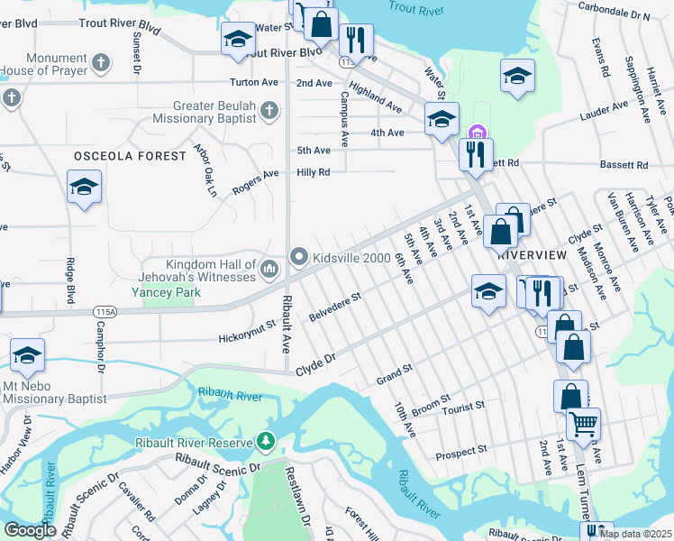 map of restaurants, bars, coffee shops, grocery stores, and more near 9260 9th Avenue in Jacksonville