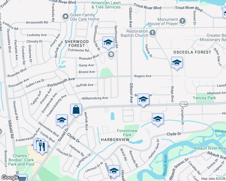 map of restaurants, bars, coffee shops, grocery stores, and more near 9136 Spottswood Road in Jacksonville