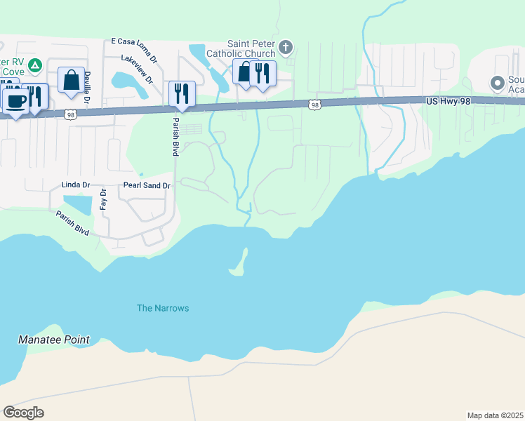 map of restaurants, bars, coffee shops, grocery stores, and more near 243 Tecumseh Lane in Mary Esther