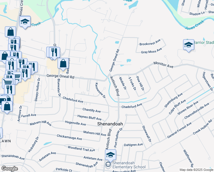 map of restaurants, bars, coffee shops, grocery stores, and more near 16534 George Oneal Road in Baton Rouge