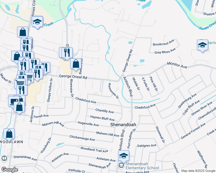 map of restaurants, bars, coffee shops, grocery stores, and more near 5131 East Hunters Chapel Court in Baton Rouge