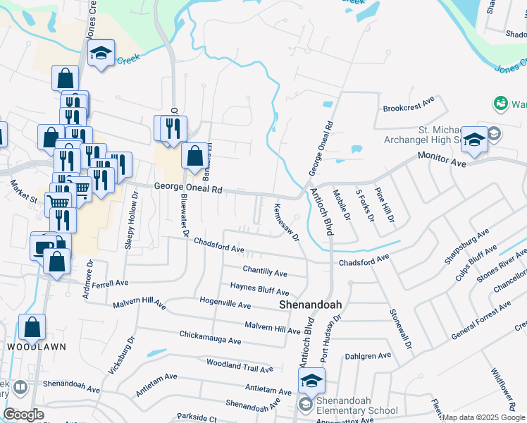 map of restaurants, bars, coffee shops, grocery stores, and more near 5131 East Hunters Chapel Court in Baton Rouge